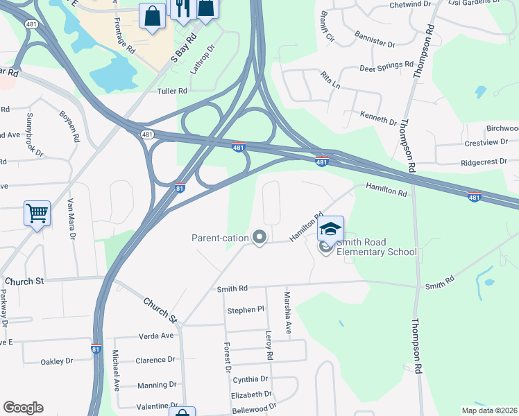 map of restaurants, bars, coffee shops, grocery stores, and more near 109 Cora Ave in Syracuse