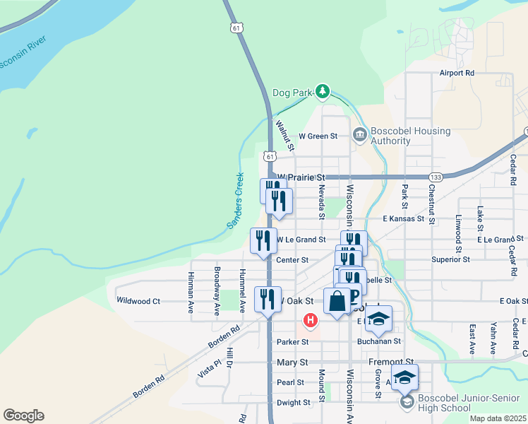 map of restaurants, bars, coffee shops, grocery stores, and more near 508 Elm Street in Boscobel