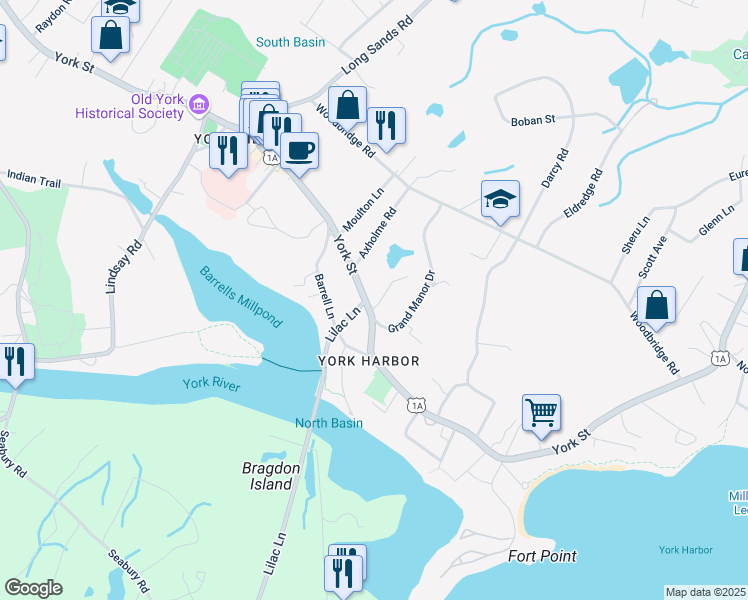 map of restaurants, bars, coffee shops, grocery stores, and more near 350 York Street in York