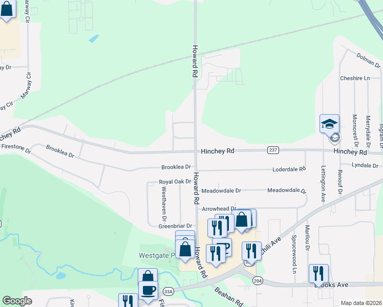 map of restaurants, bars, coffee shops, grocery stores, and more near 1277 Howard Road in Rochester