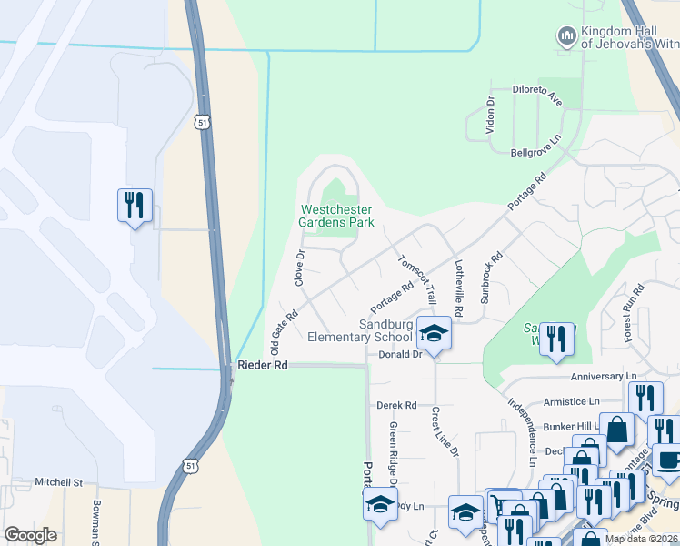 map of restaurants, bars, coffee shops, grocery stores, and more near 3218 Old Gate Road in Madison