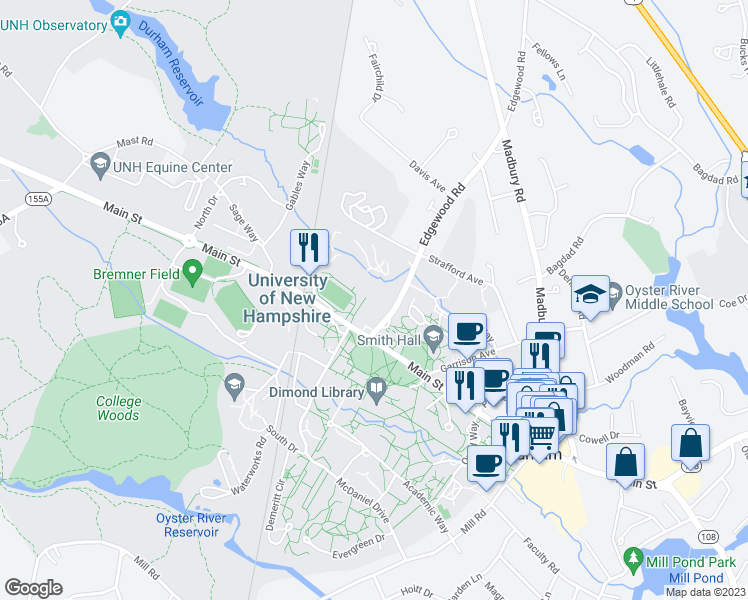 map of restaurants, bars, coffee shops, grocery stores, and more near 5 Edgewood Road in Durham