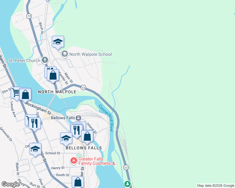 map of restaurants, bars, coffee shops, grocery stores, and more near 20 Green Road in Walpole