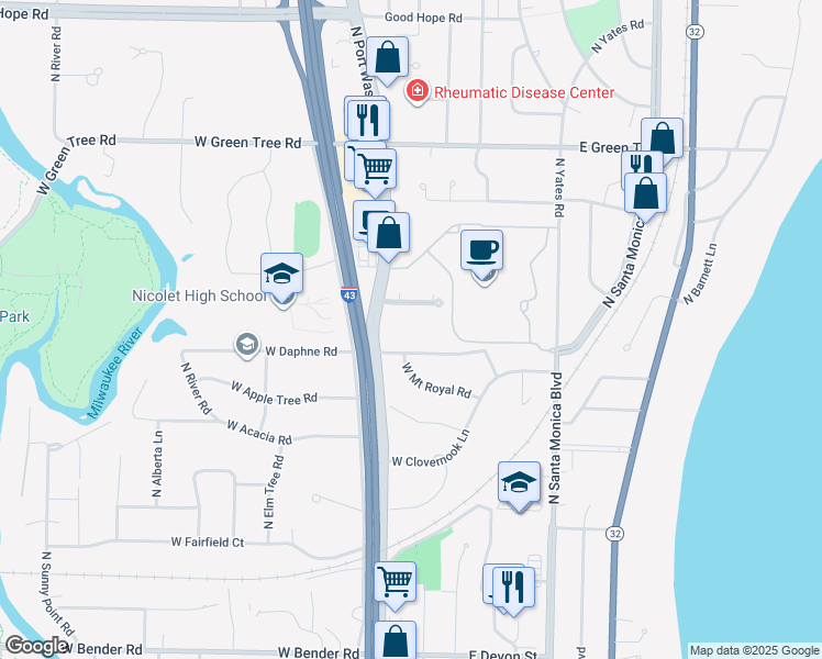map of restaurants, bars, coffee shops, grocery stores, and more near 201 West Coventry Court in Glendale