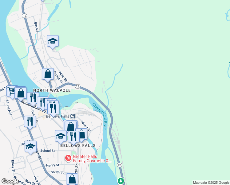 map of restaurants, bars, coffee shops, grocery stores, and more near 20 Green Road in Walpole