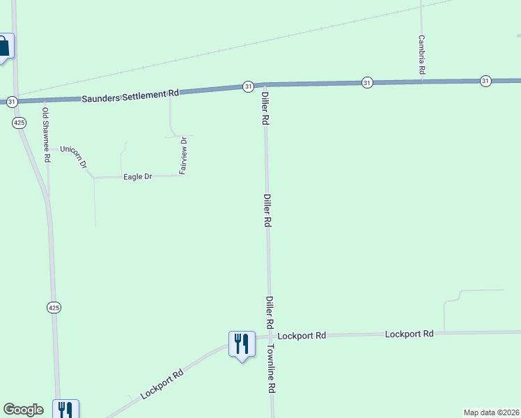 map of restaurants, bars, coffee shops, grocery stores, and more near 5830 Diller Road in Sanborn