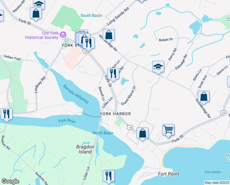 map of restaurants, bars, coffee shops, grocery stores, and more near 350 York Street in York