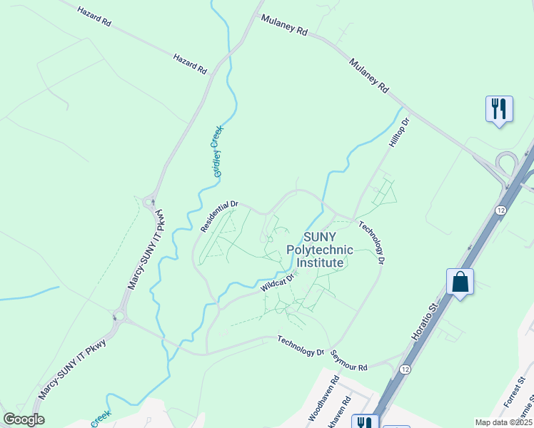 map of restaurants, bars, coffee shops, grocery stores, and more near Residential Drive in Oneida County