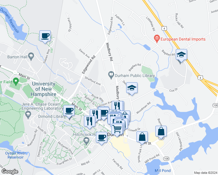 map of restaurants, bars, coffee shops, grocery stores, and more near 8 Strafford Avenue in Durham
