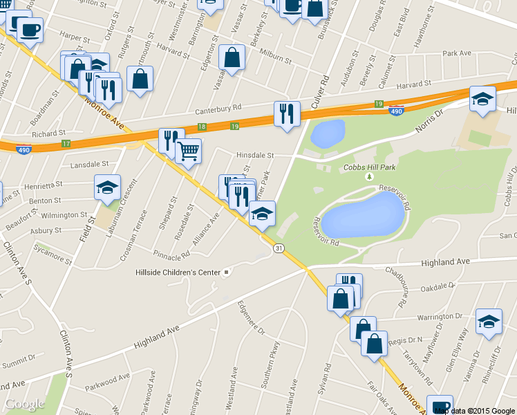 map of restaurants, bars, coffee shops, grocery stores, and more near in Rochester