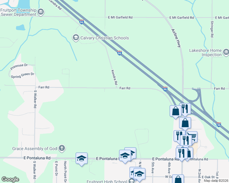 map of restaurants, bars, coffee shops, grocery stores, and more near 3257 Farr Road in Fruitport