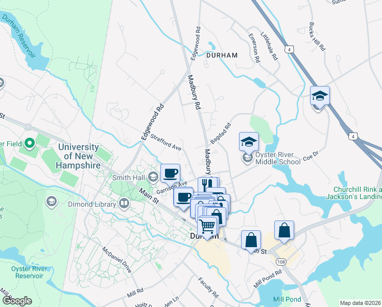 map of restaurants, bars, coffee shops, grocery stores, and more near 8 Strafford Avenue in Durham