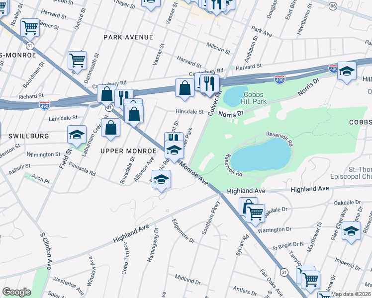 map of restaurants, bars, coffee shops, grocery stores, and more near in Rochester