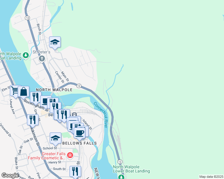 map of restaurants, bars, coffee shops, grocery stores, and more near 20 Green Road in Walpole