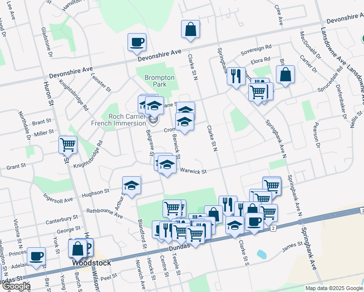 map of restaurants, bars, coffee shops, grocery stores, and more near 900 Cromwell Street in Woodstock