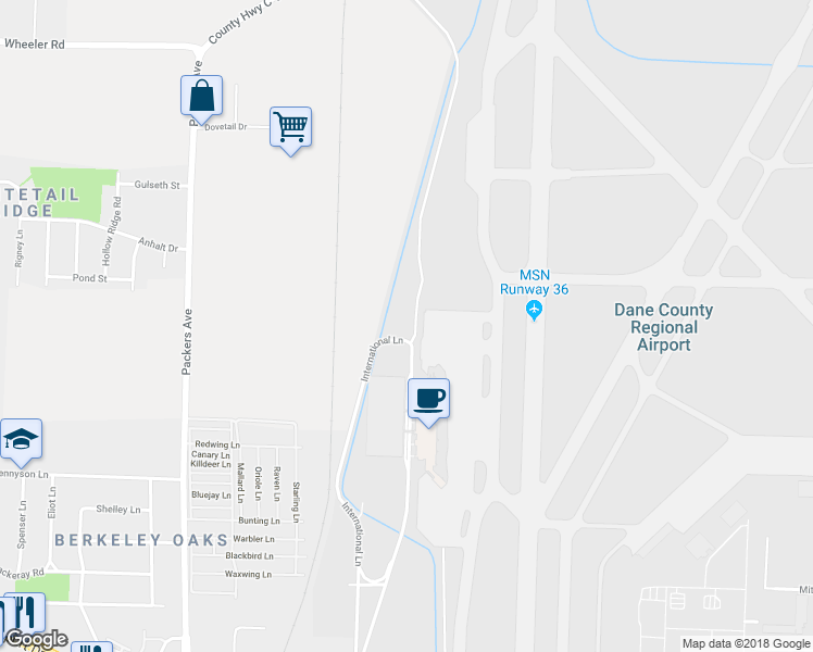 map of restaurants, bars, coffee shops, grocery stores, and more near 4301 International Lane in Madison