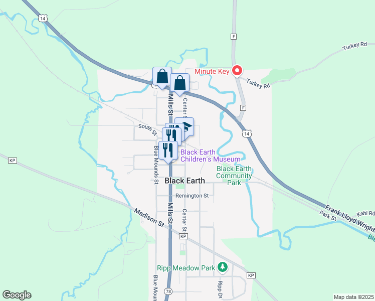 map of restaurants, bars, coffee shops, grocery stores, and more near 1133 Center St in Black Earth