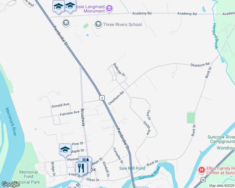 map of restaurants, bars, coffee shops, grocery stores, and more near 209 Dearborn Road in Pembroke
