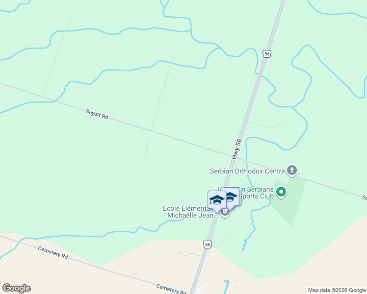 map of restaurants, bars, coffee shops, grocery stores, and more near 3119 Guyatt Road in Hamilton