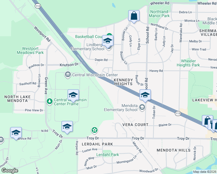 map of restaurants, bars, coffee shops, grocery stores, and more near 517 Northport Drive in Madison