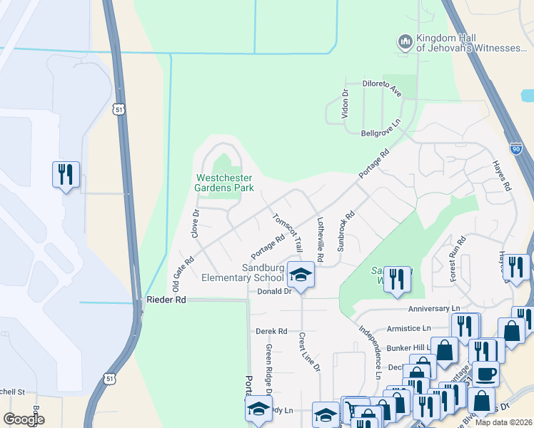 map of restaurants, bars, coffee shops, grocery stores, and more near 3502 Old Gate Road in Madison