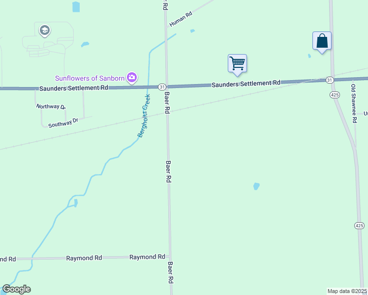 map of restaurants, bars, coffee shops, grocery stores, and more near 5843 Baer Road in Sanborn