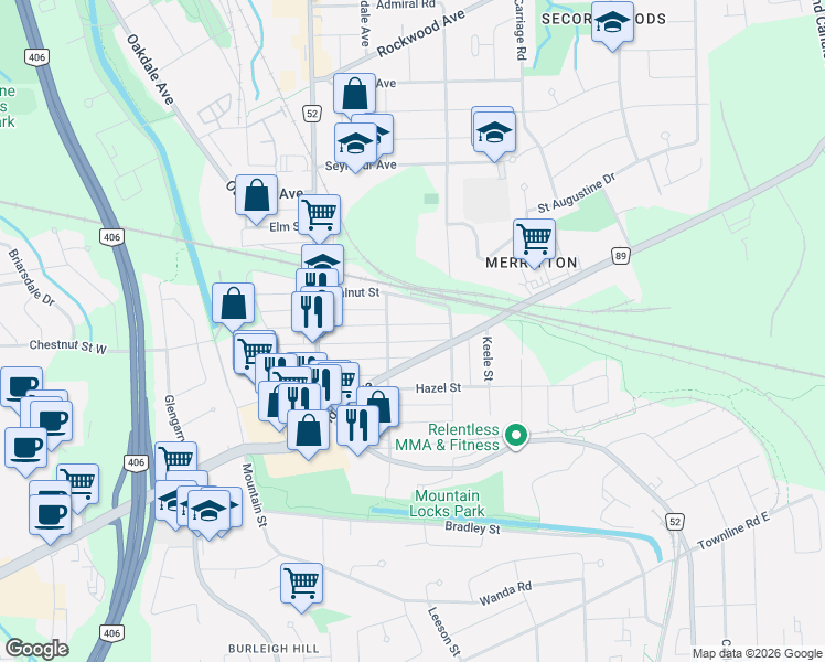 map of restaurants, bars, coffee shops, grocery stores, and more near in St. Catharines