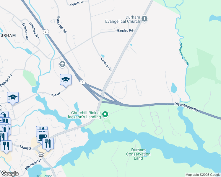 map of restaurants, bars, coffee shops, grocery stores, and more near 58 Dover Road in Durham
