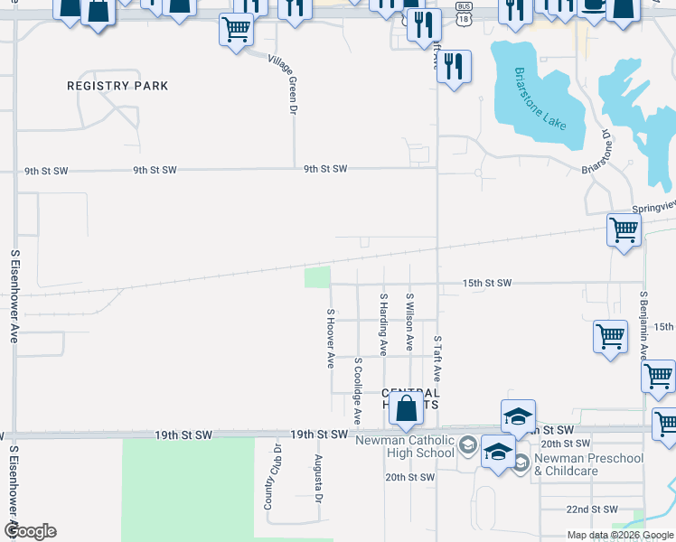 map of restaurants, bars, coffee shops, grocery stores, and more near 2970 South Hoover Avenue in Mason City