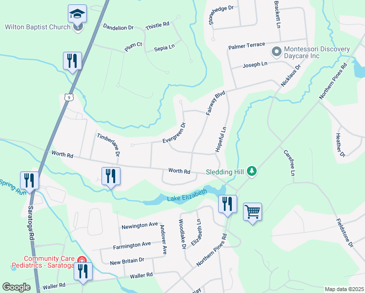 map of restaurants, bars, coffee shops, grocery stores, and more near 19 Evergreen Drive in Gansevoort