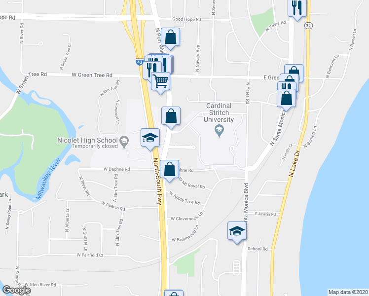 map of restaurants, bars, coffee shops, grocery stores, and more near 301 West Coventry Court in Glendale