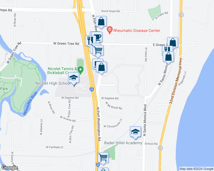 map of restaurants, bars, coffee shops, grocery stores, and more near West Coventry Court in Glendale