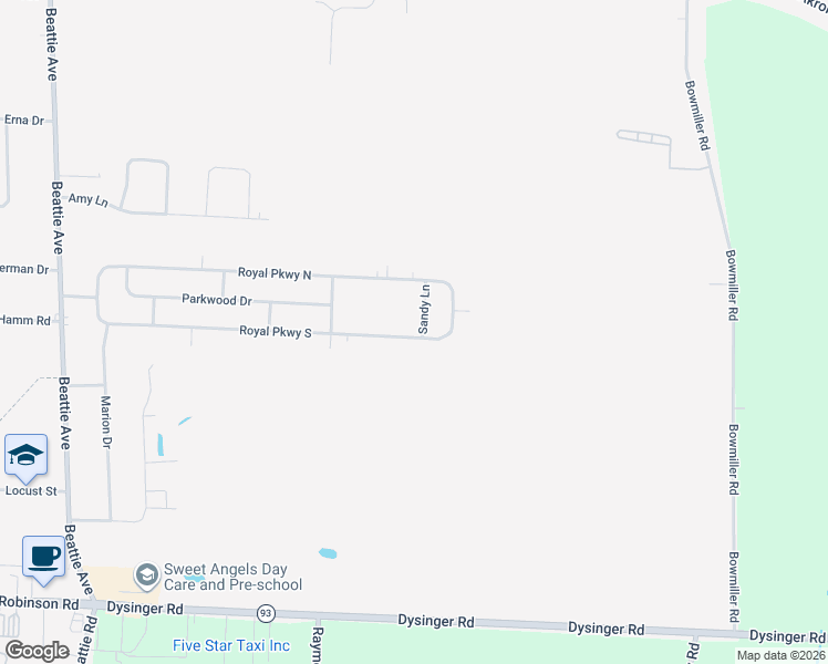 map of restaurants, bars, coffee shops, grocery stores, and more near 5836 Sandy Lane in Lockport