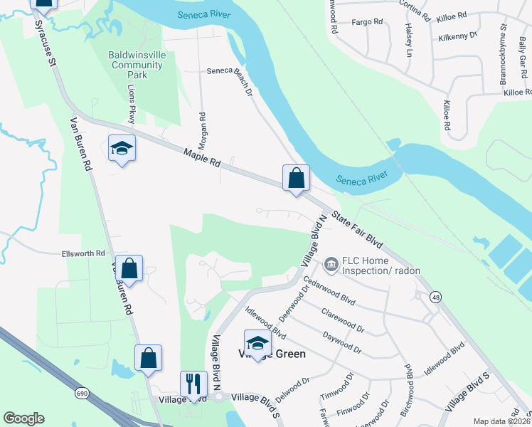 map of restaurants, bars, coffee shops, grocery stores, and more near 309 Higgins Drive in Baldwinsville