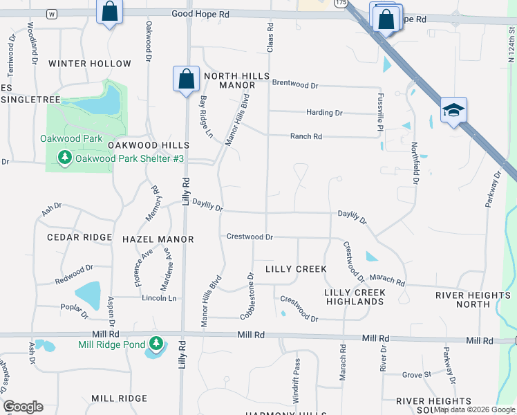map of restaurants, bars, coffee shops, grocery stores, and more near W136N6739 Claas Road in Menomonee Falls