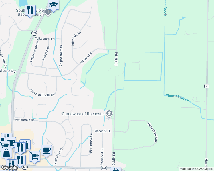 map of restaurants, bars, coffee shops, grocery stores, and more near 1981 Dublin Road in Penfield