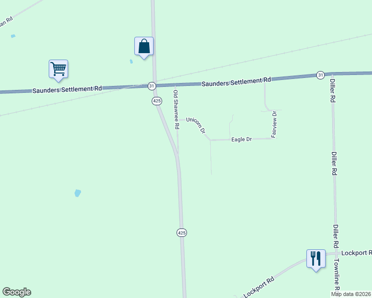 map of restaurants, bars, coffee shops, grocery stores, and more near 5831 Shawnee Road in Sanborn