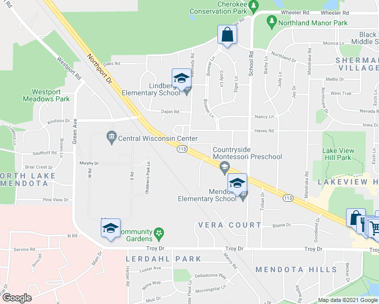map of restaurants, bars, coffee shops, grocery stores, and more near 523 Northport Drive in Madison
