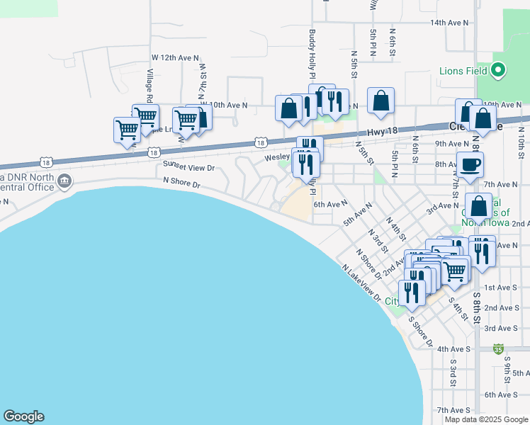 map of restaurants, bars, coffee shops, grocery stores, and more near 477 North Shore Drive in Clear Lake