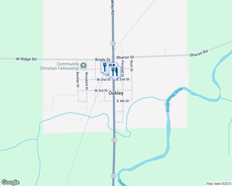 map of restaurants, bars, coffee shops, grocery stores, and more near in Oakley