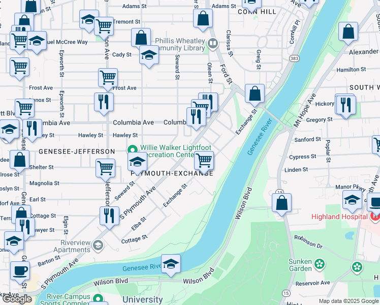map of restaurants, bars, coffee shops, grocery stores, and more near 822 New York 383 in Rochester