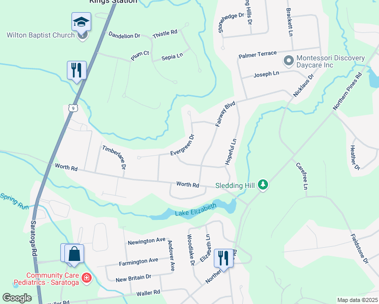 map of restaurants, bars, coffee shops, grocery stores, and more near 19 Evergreen Drive in Gansevoort