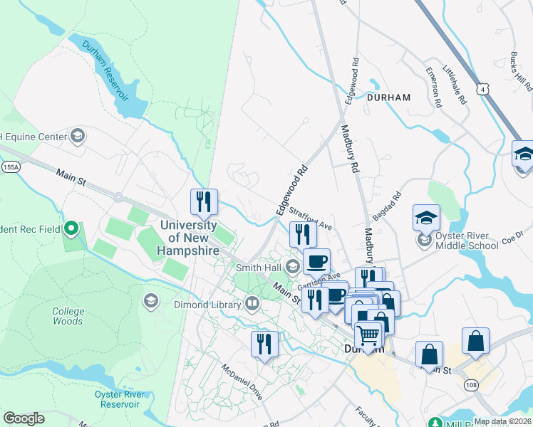 map of restaurants, bars, coffee shops, grocery stores, and more near 9 Edgewood Road in Durham