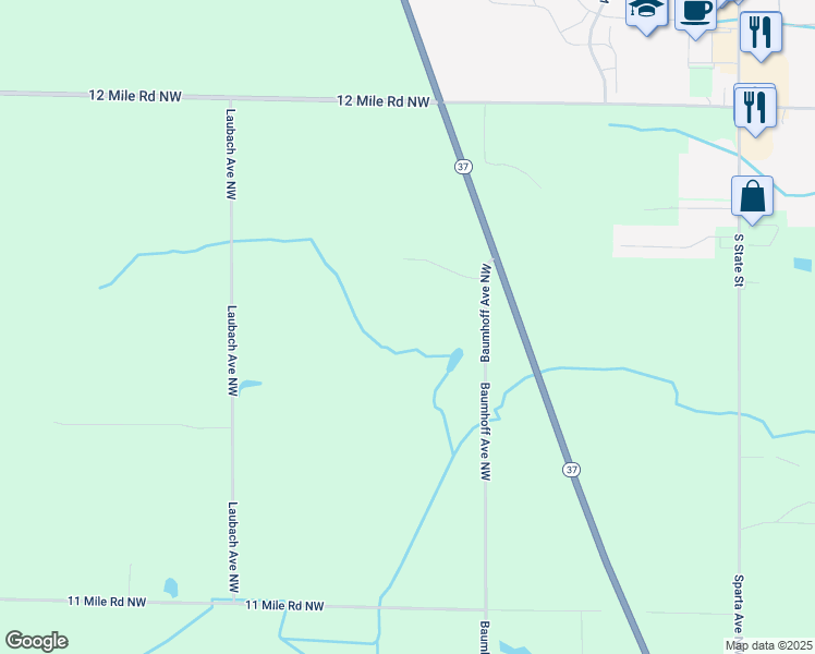 map of restaurants, bars, coffee shops, grocery stores, and more near 9617 Baumhoff Avenue Northwest in Sparta