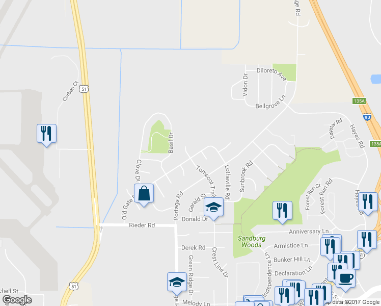 map of restaurants, bars, coffee shops, grocery stores, and more near 3502 Old Gate Road in Madison