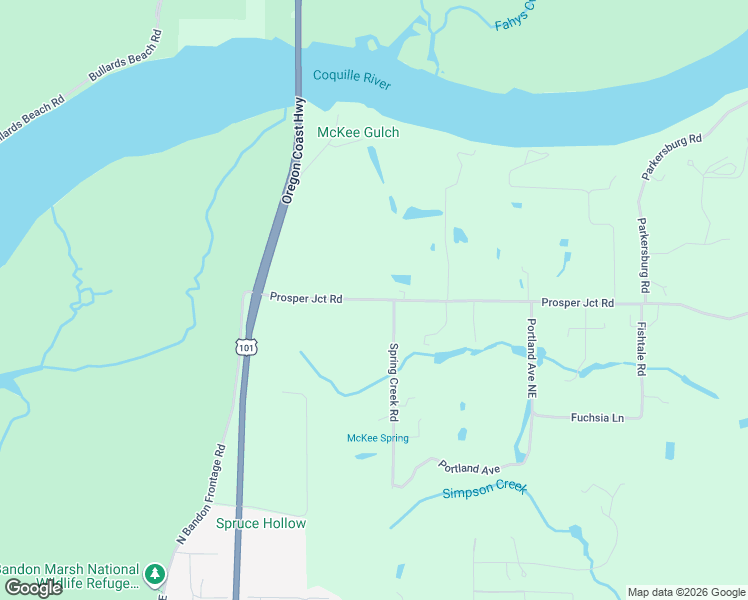 map of restaurants, bars, coffee shops, grocery stores, and more near 56638 Prosper Junction Road in Bandon