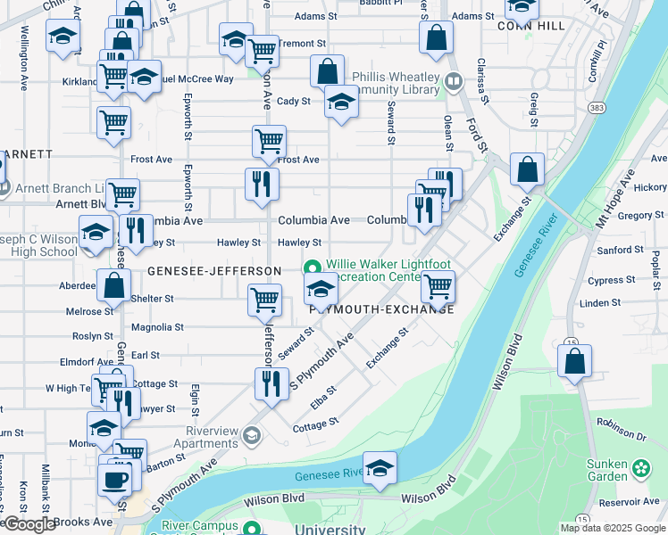map of restaurants, bars, coffee shops, grocery stores, and more near 310 Reynolds Street in Rochester