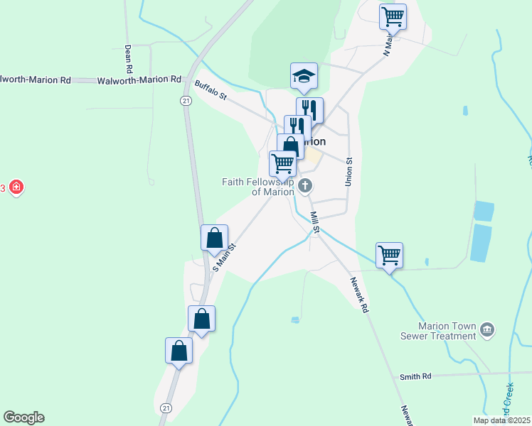 map of restaurants, bars, coffee shops, grocery stores, and more near 3714 South Main Street in Marion