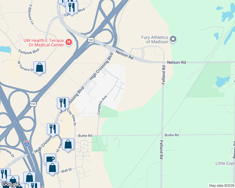 map of restaurants, bars, coffee shops, grocery stores, and more near 5459 Patriot Drive in Madison