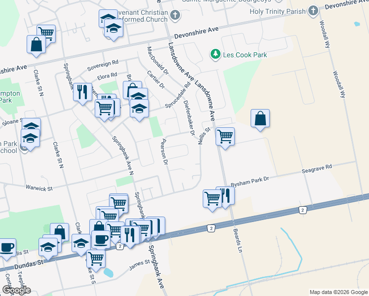 map of restaurants, bars, coffee shops, grocery stores, and more near 63 Knowles Drive in Woodstock